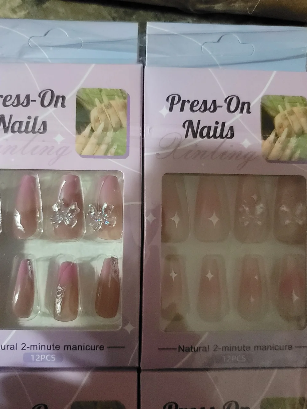 Press-On Nails Set — Pink Ombre & Neutral Designs